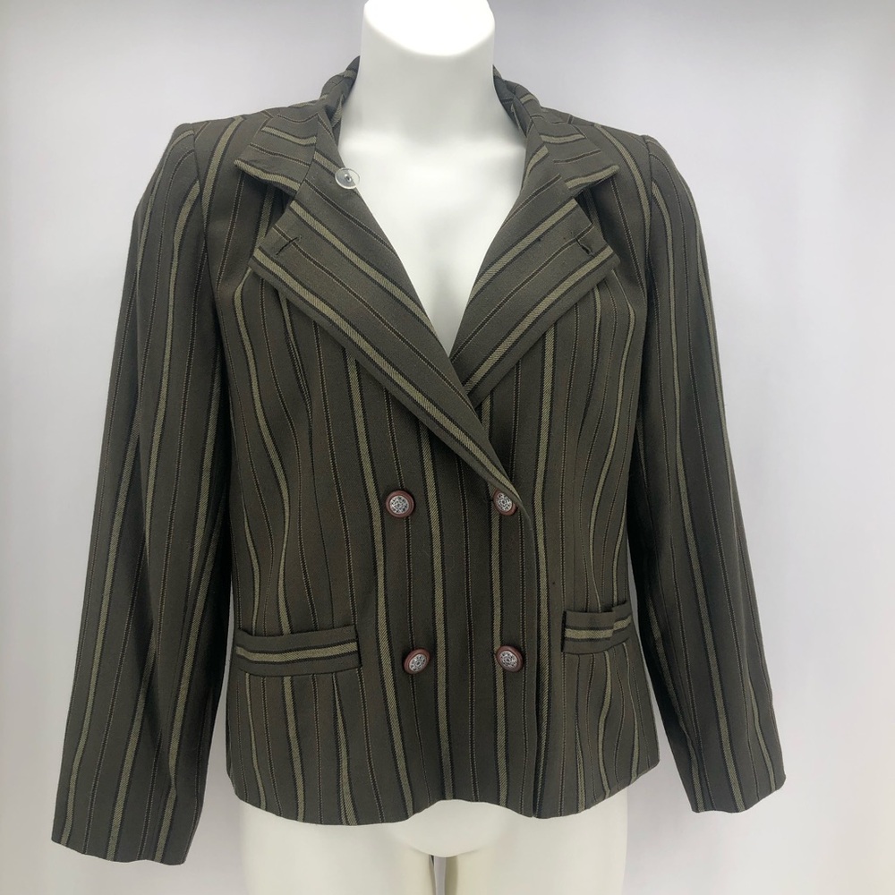 Doncaster Double Breasted Front Green Stripe Wome… - image 1